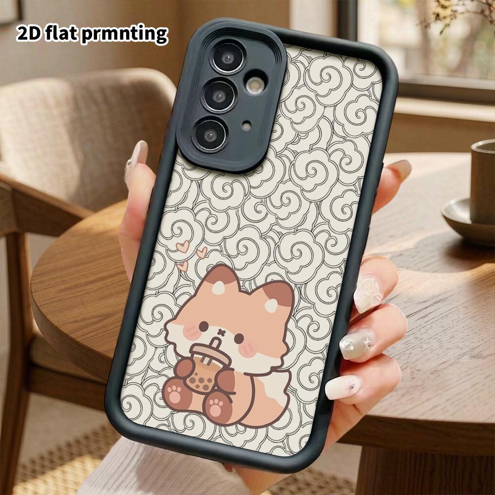 Phone Case: 2D Flat Samsung Galaxy A34 A35 M05 M06 S20 S22 S21 FE Plus 5G Protective Case, Little Fox Drinking Milk Tea, Christmas and Halloween Gifts