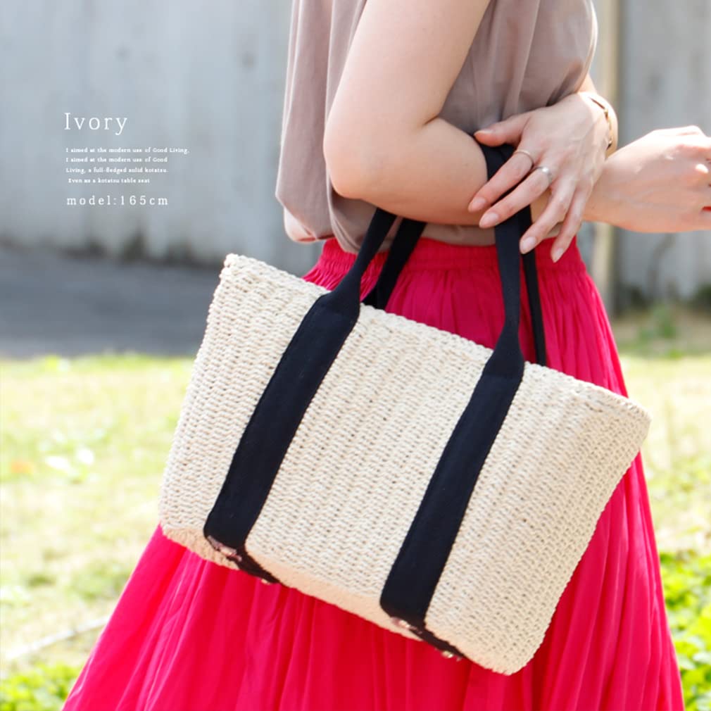 Vita Felice Basket Tote Bag with Tape Large Sturdy Woven Paper Tote Bag with Top Handle, Women's, Ultra-Lightweight, Capacity, Zipper, Hand-Knitted,