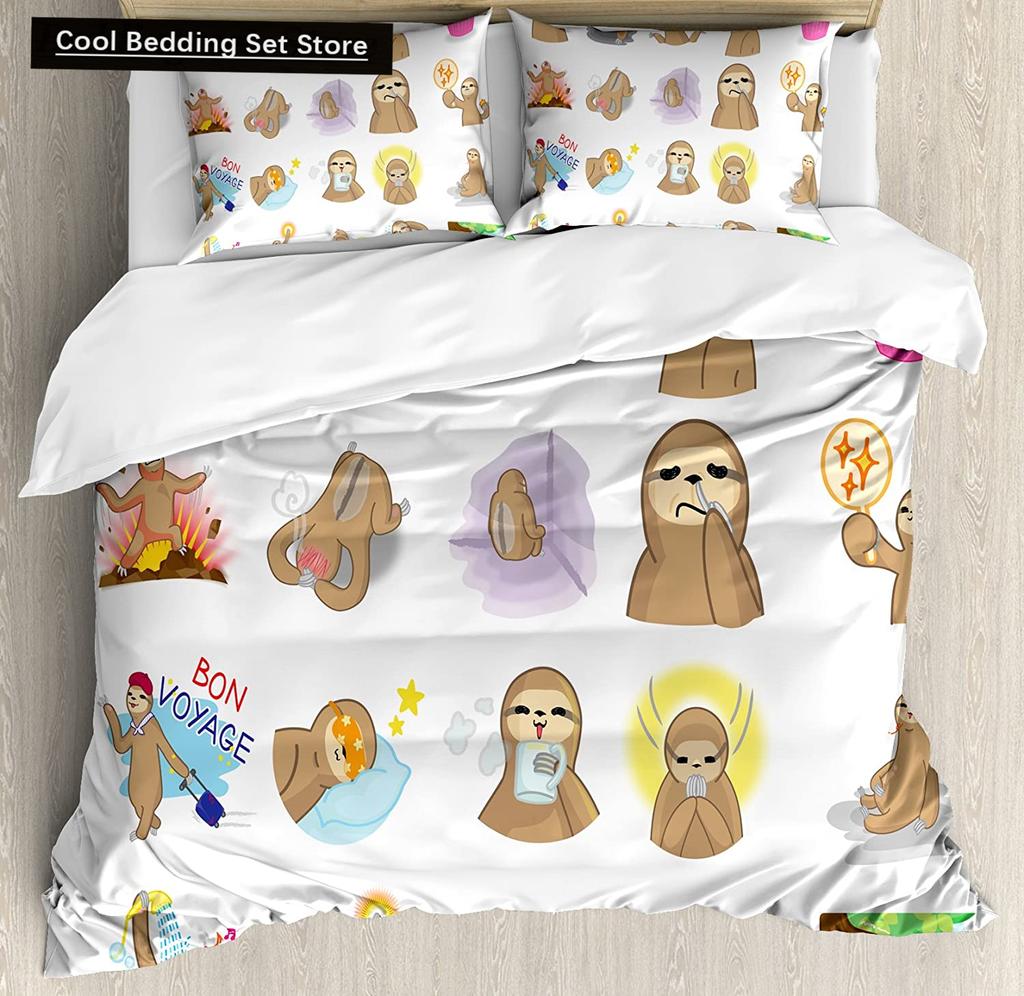 Cartoon Sloth Bedding Set for Bedroom Home Manga Style Sloth Print Duvet Cover Lazy Sleeping Australian Animal Soft Quilt Cover
