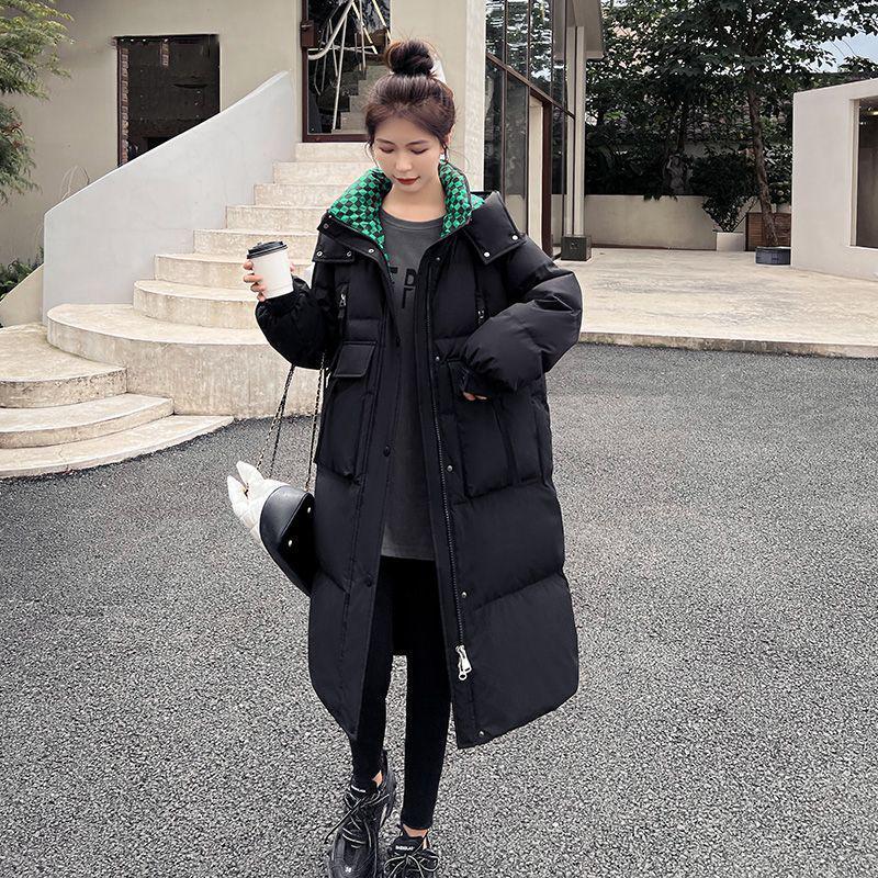 

Женское хлопковое пальто средней длины с капюшоном в стиле колор-блок - Повседневная мода в корейском стиле M 103-118 jin чёрный