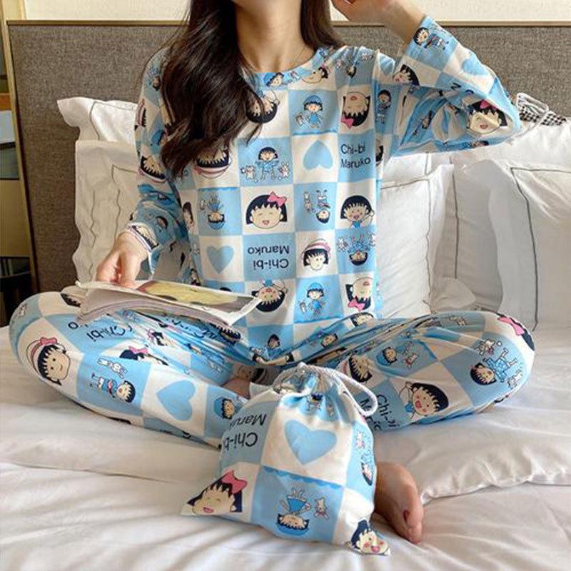Damen Frühling & Herbst Niedliches Cartoon Pyjama Set: Langärmeliges, langhosenartiges zweiteiliges Homewear-Set mit Rundhalsausschnitt.