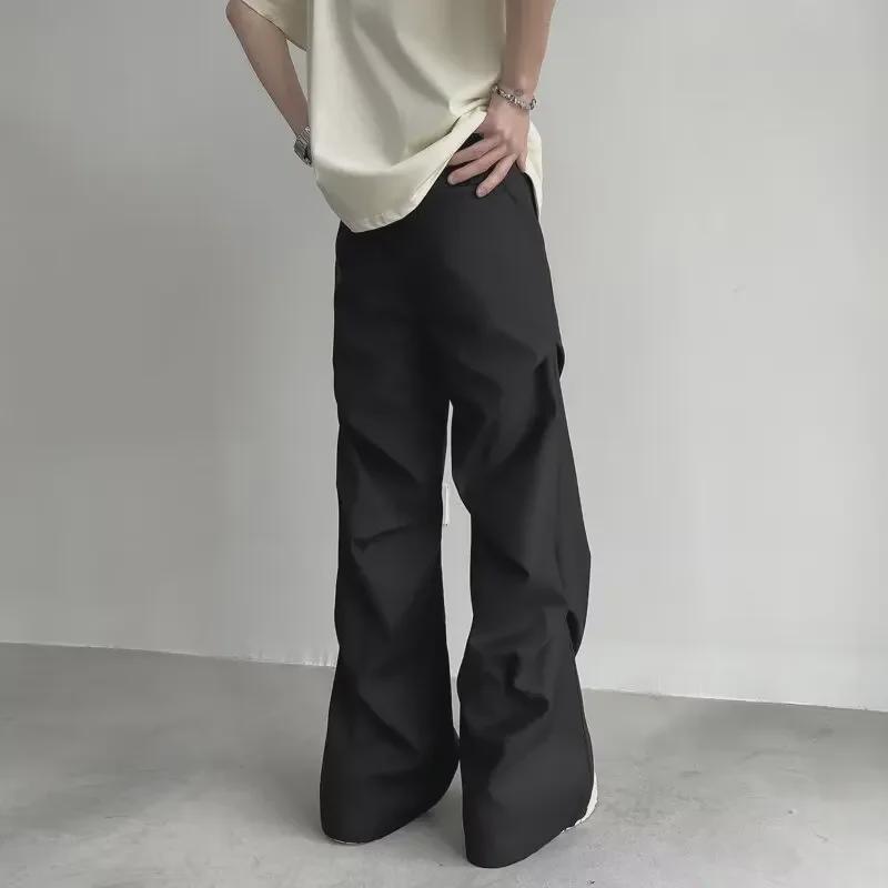 Pantaloni largi evazați cu pliuri retro americani pentru bărbați