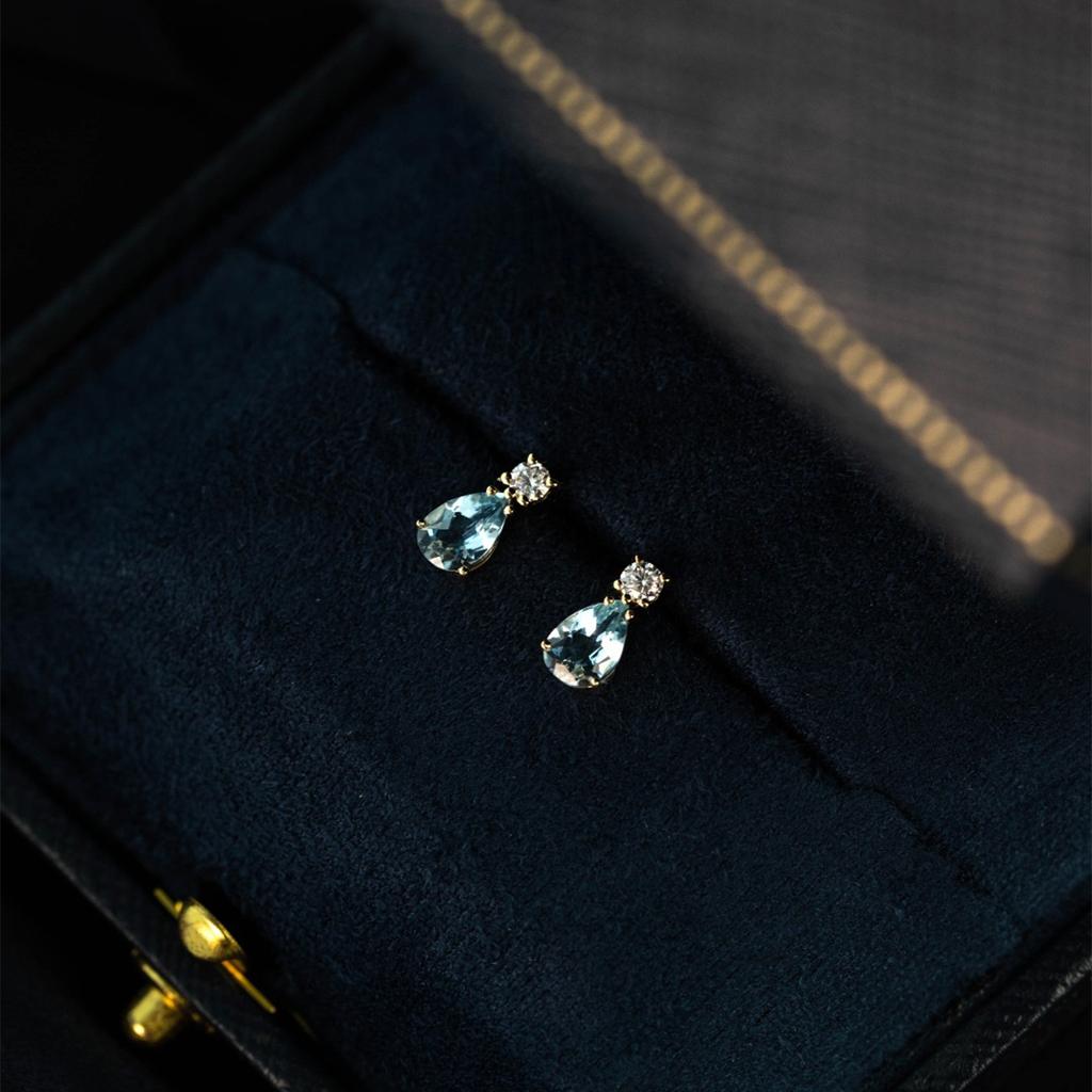 S925 Sterling Silver Plated 14K Gold Water Droplet Blue Zircon Earrings Light Luxury Trendy Fashionable Earrings for Women