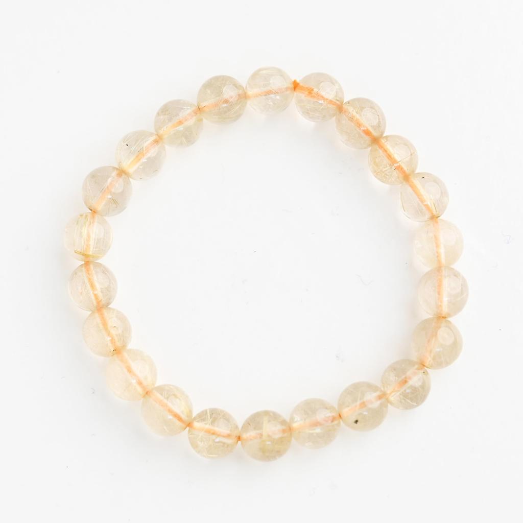Eigado Rutilated Quartz 9mm 17cm Wrist Limited Natural Power Prayer Good Luck Feng Shui Bracelet, Stone, Circumference, One-of-a-Kind, Edition, Stone,