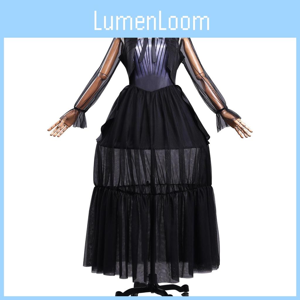 Addams Ailesi Çarşamba Cosplay Kostümü Siyah Delikli Elbise ile Cadılar Bayramı ve Parti İçin