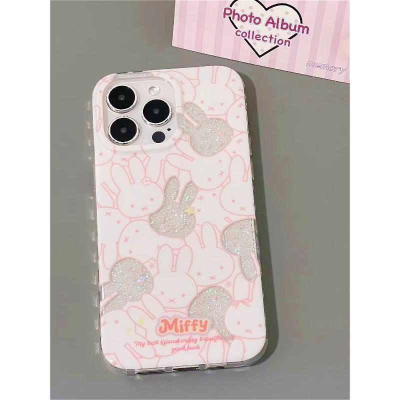 Miffy Glitter Phone Case for IPhone 16ProMax/15/14/13/12 Cute Cartoon Sparkle Rabbit Soft Cover Trendy Kawaii Gift for Women