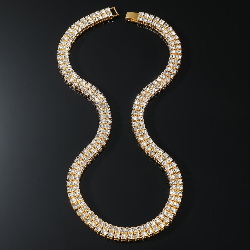 Europejski hip-hopowy pełny diamentowy dwurzędowy diamentowy męski naszyjnik osobowości Hip Hop Rap Hip Hop Disco Taniec Naszyjnik Popularna ozdoba