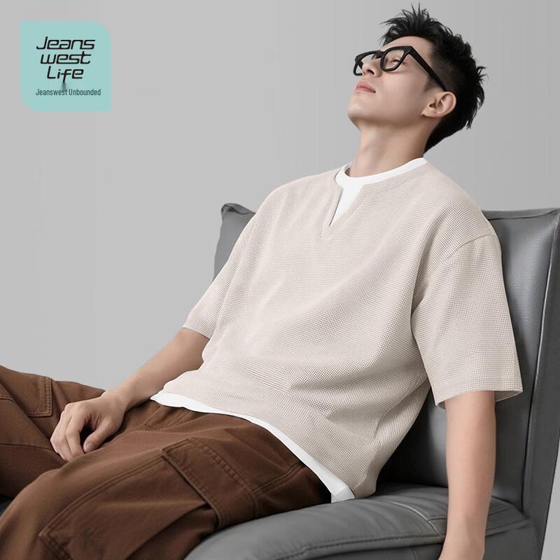 

JEANSWEST LIFE Men s Faux Two-Piece Waffle Knit V-Neck T-Shirt XL