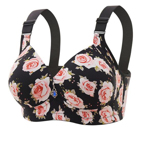 

Женский спортивный бюстгальтер, регулируемый плечевой ремень, стразы, декор, цветочный принт, противоударный, 45355, чашка, пуш-ап, не зацепляется, беспроводная йога 40C чёрный