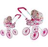 Leantoys Deep Retro Doll Stroller with Large Floral Wheels