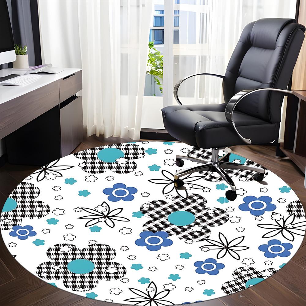 1 Stück Stuhlteppich mit Blumenmuster für das Büro, Innenbereich, rutschfest, waschbar, Polyesterfaser, Teppich für das Büro, maschinenwaschbar
