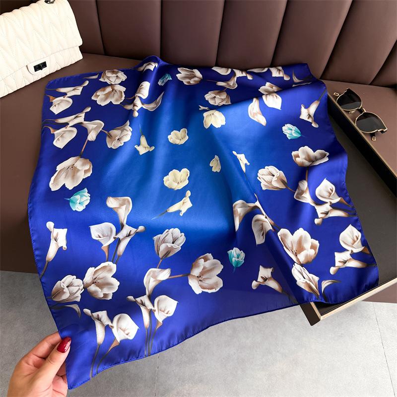 Luxury Floral Print Square Scarf Women Soft Satin Hairband Neckerchief Office Hijab Headband Foulard Bag Ribbons Gift