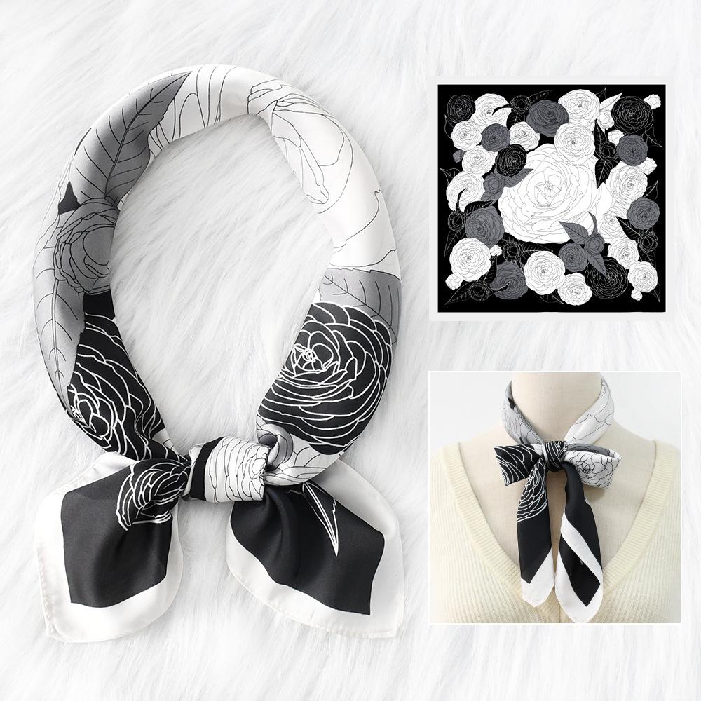New flower and flower gift silk scarf, high-end sense, professional flight attendant simulation silk small scarf, Suhang tied bag silk scarf