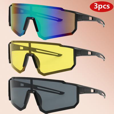 3pcs Fashion Large Frame Sunglasses Unisex Outdoor Sport Goggles Simple Style Integrated Sun Glasses