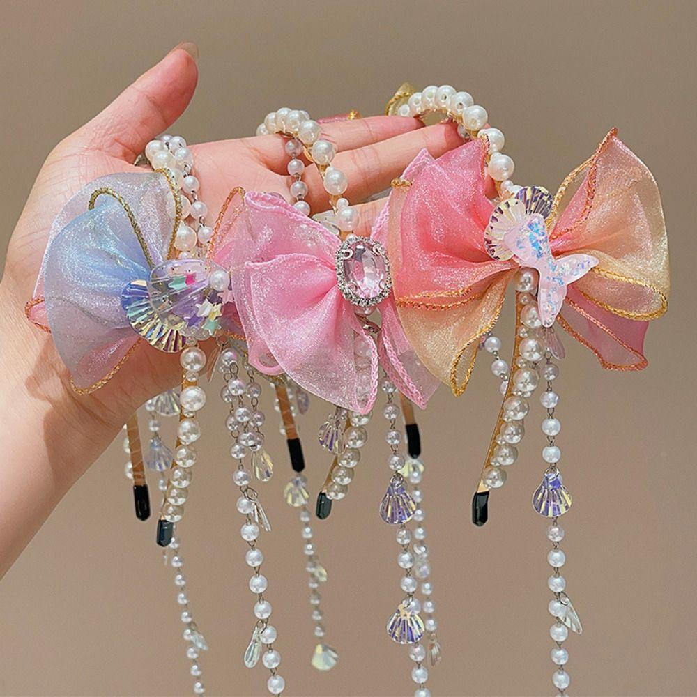 Elastic Bowknot Headband Exquisite Mermaid Hair Chain Sweet Headdress  Photography Headwear