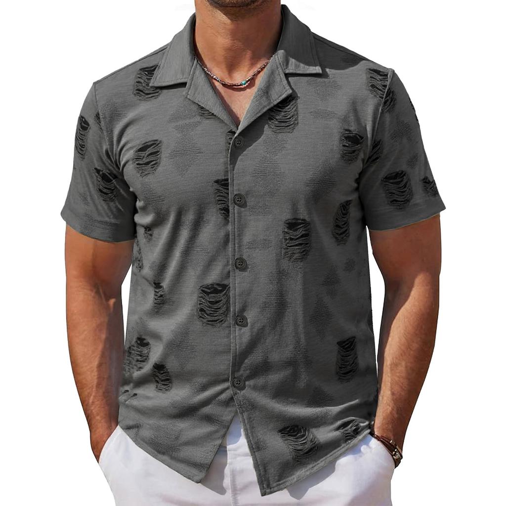 Men's Casual -color Short-sleeved Shirt Men's Retro Distressed Shirt Blouse