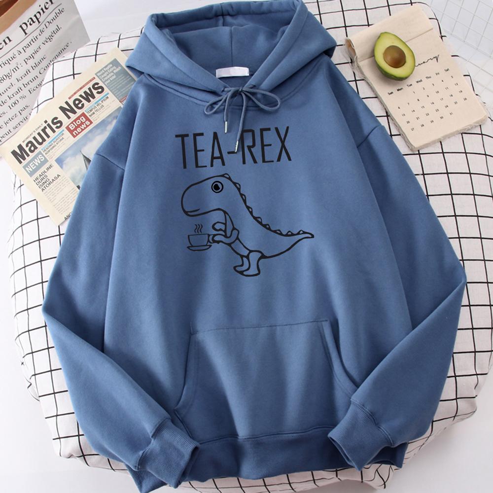 Tea Rex Lustiger Dinosaurier Kaffee trinken Print Hoodies Herren Herbst Übergroßer Hoodie Einfache Fleece-Sweatshirts Street S-Xxl Trainingsanzug