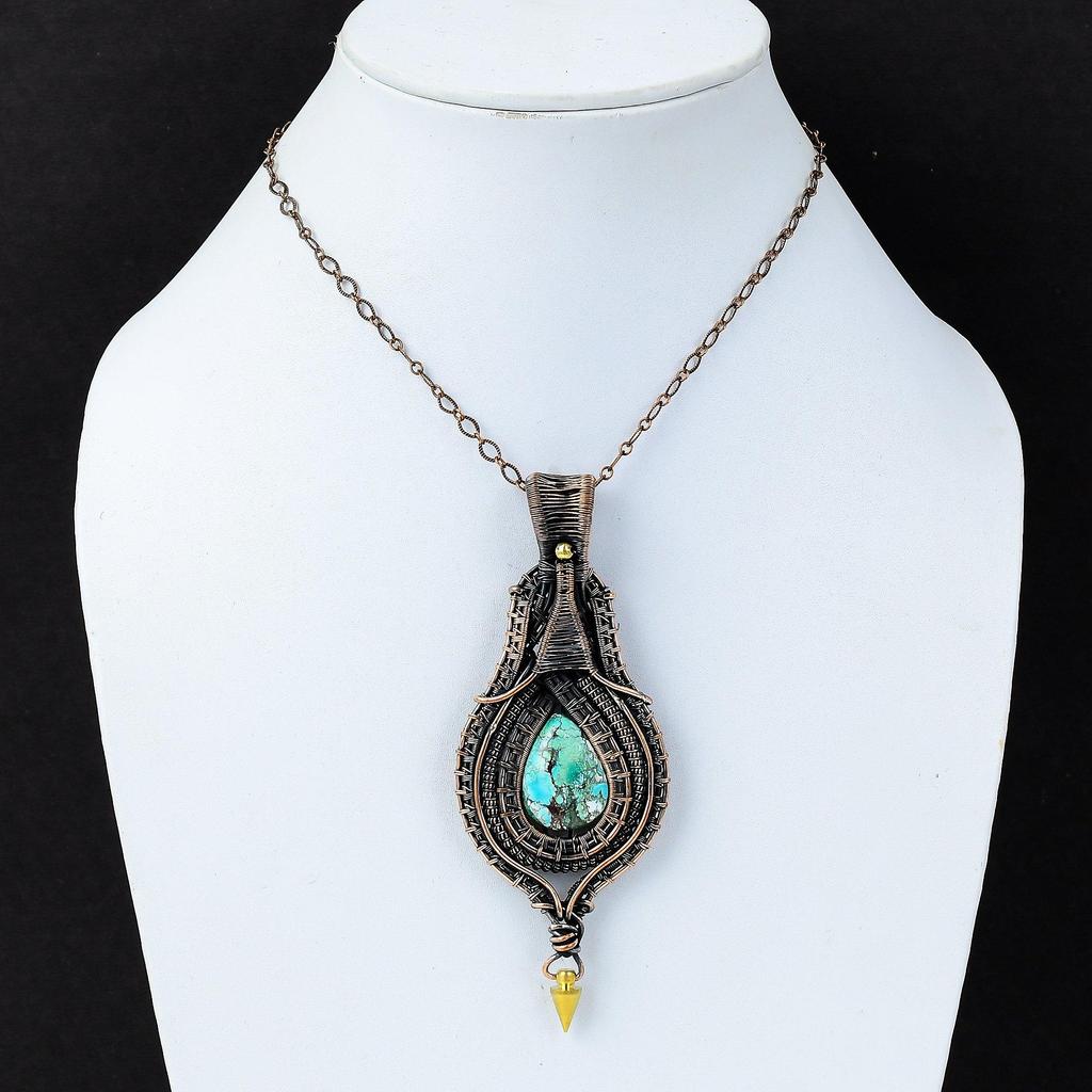 Tibetan Turquoise Pendant Copper Wire Wrapped Gemstone Pendant Handmade Wire Wrap Jewelry Dainty Pendant Wedding Gift Amazing Copper Jewelry