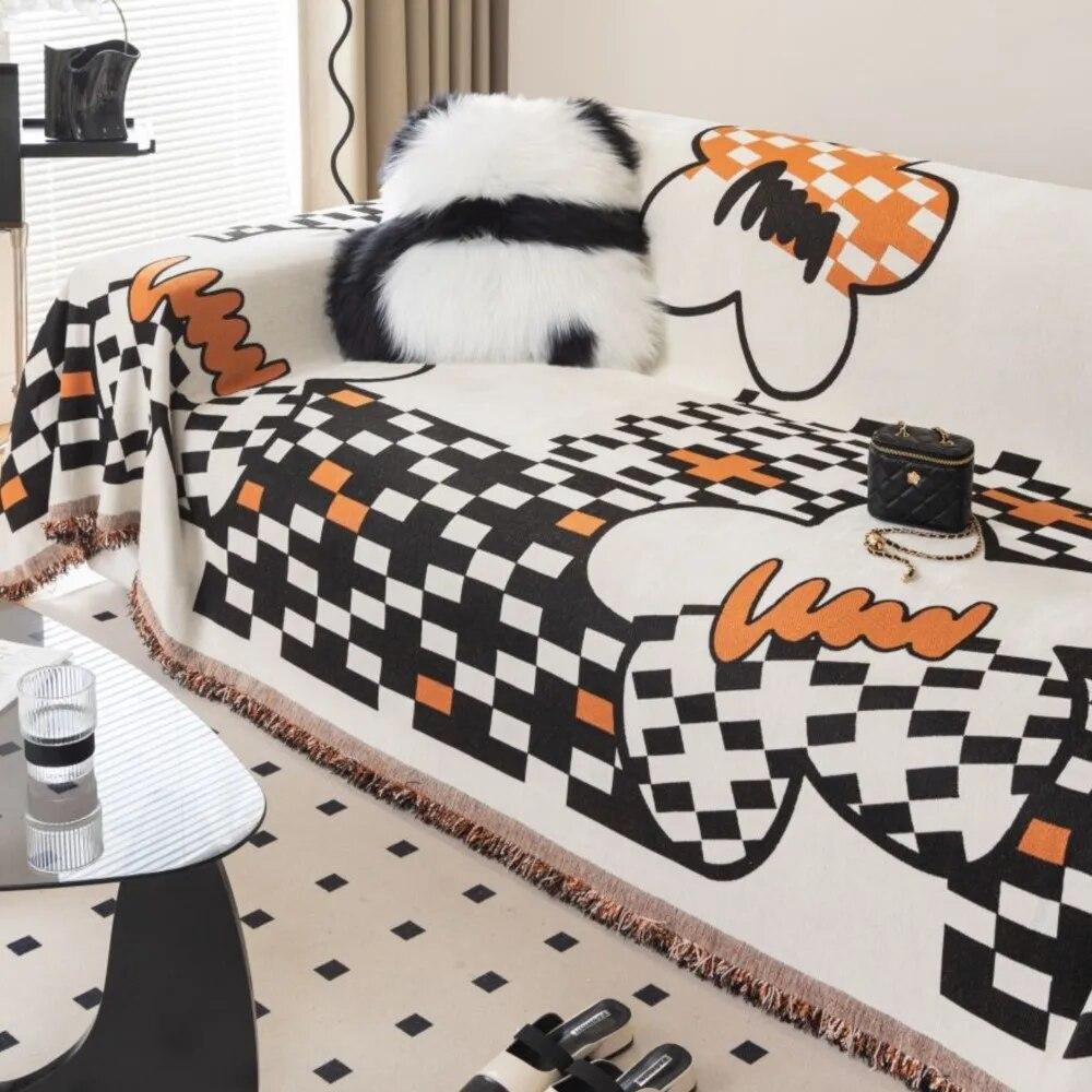 Federa per Cuscino Divano Moderno Stile Nordico Double Face in Chenille Nero Bianco Copridivano Protettore Coperta Morbida per Divano