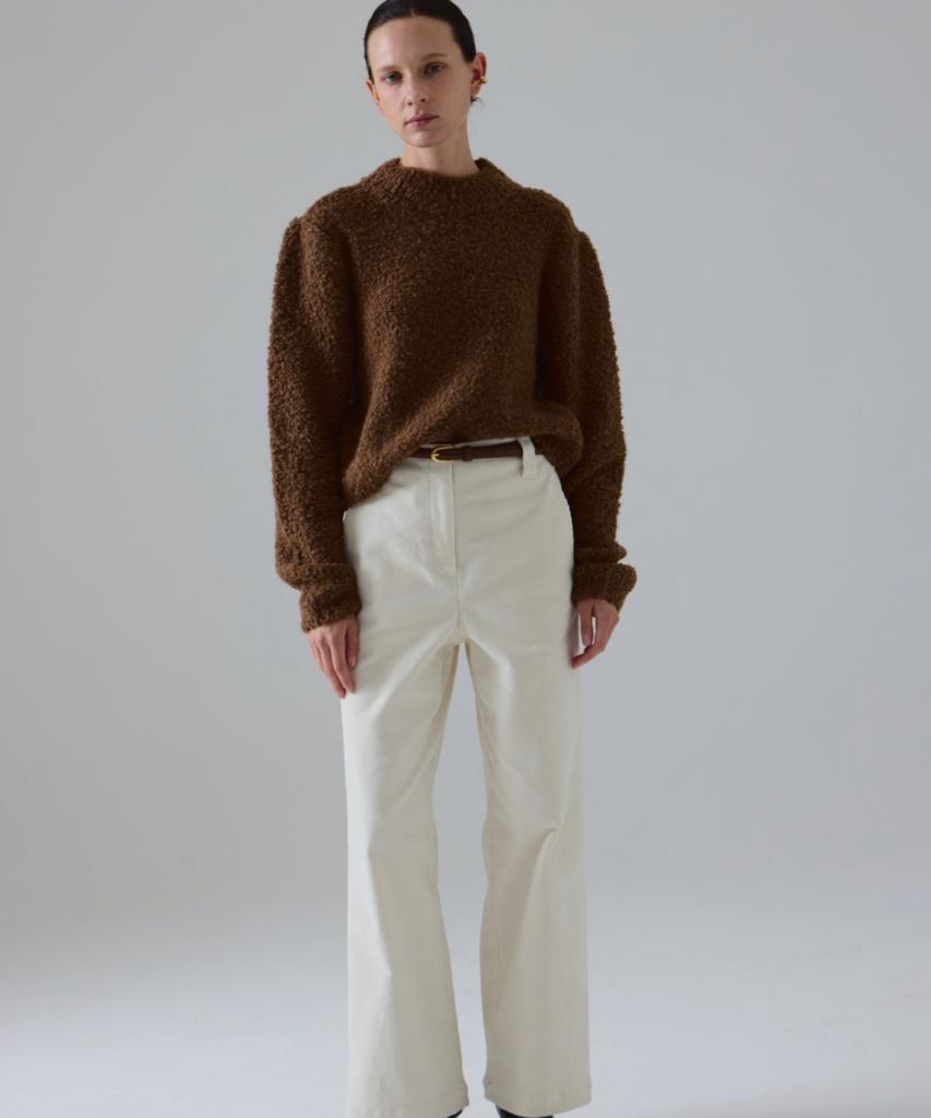 Owaiwai Boucle Half-Neck Wool Knit_Brown