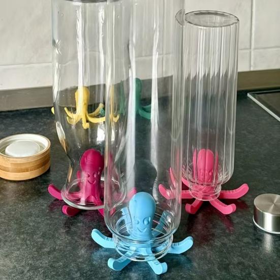 Blekksprut Flaske Glass Tørkestativ 3D-printet Oppvaskstativ for Kopper Flasker Krus Sklisikkert Drikke Tørkestativ for Kjøkkenbenk