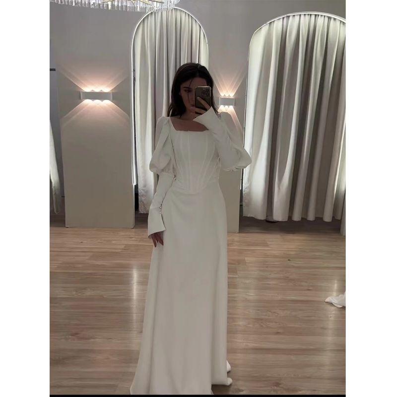 Fashion New Arrival Long Sleeves Waist-Tight Square Collar Dress Waist Collection Square Neck Dress