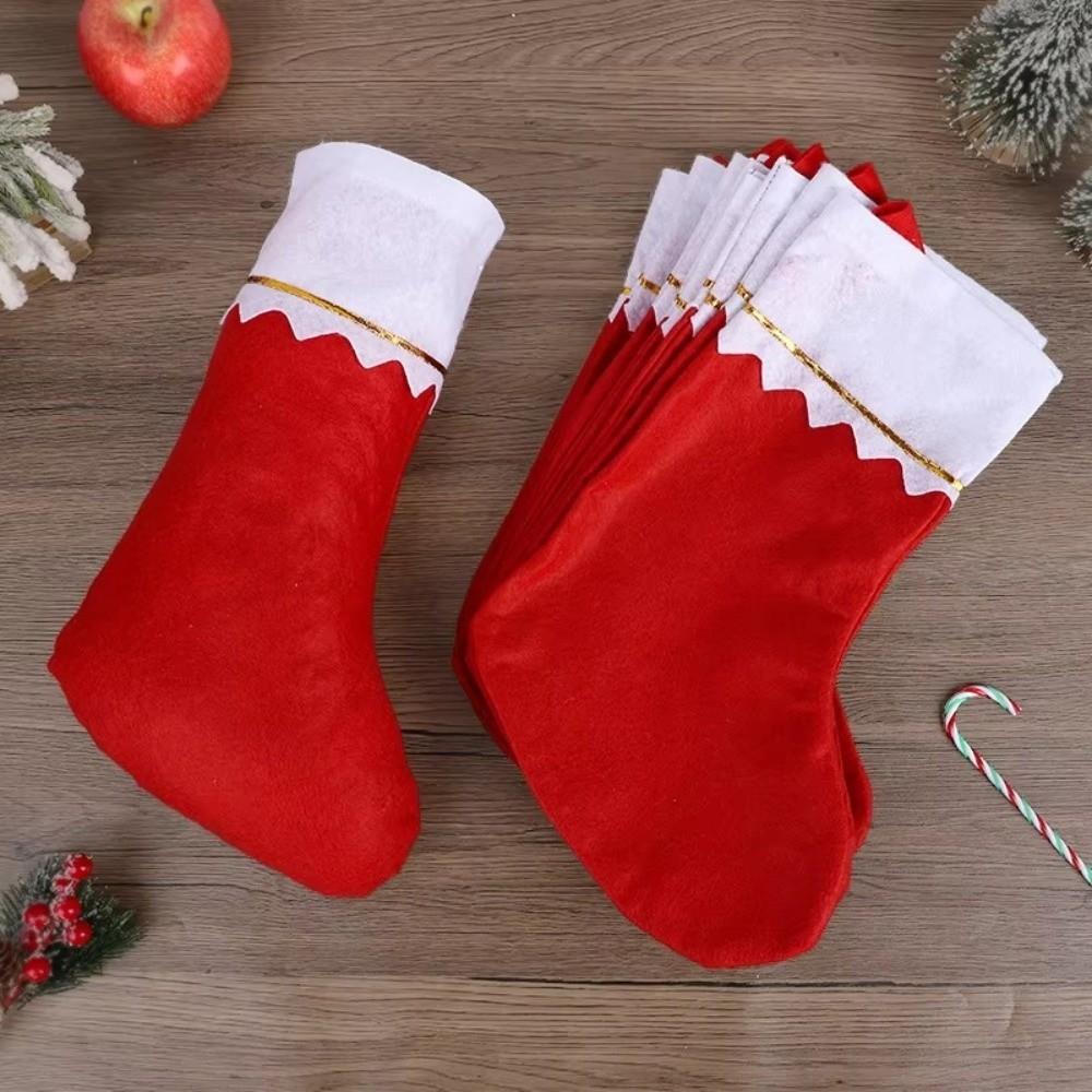 Red Felt Christmas Stockings Golden Trim Gift Candy Bag New Festive Ornament Christmas Party