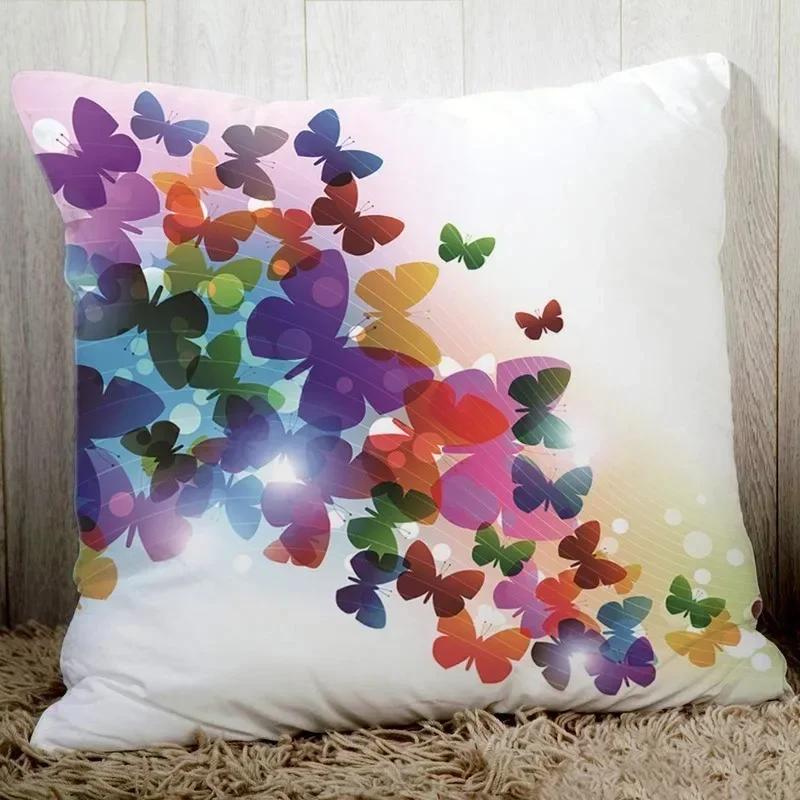 Gezellig Bankkussenhoes Vlinderprint 45X45cm Decoratieve Kussens voor Thuis Polyester Perzikvezel Kussensloop Zitkussen Rugkussen