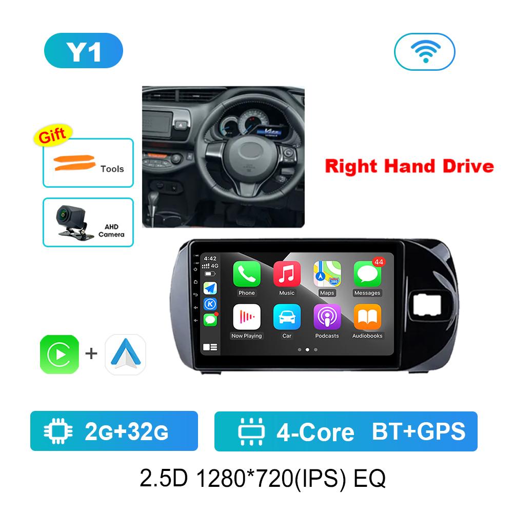 Right Hand Drvie Carplay Car Video Multimedia Player for Toyota Vitz 3 III XP130 2014 - 2019 Android Bluetooth WiFi+4G HD Screen