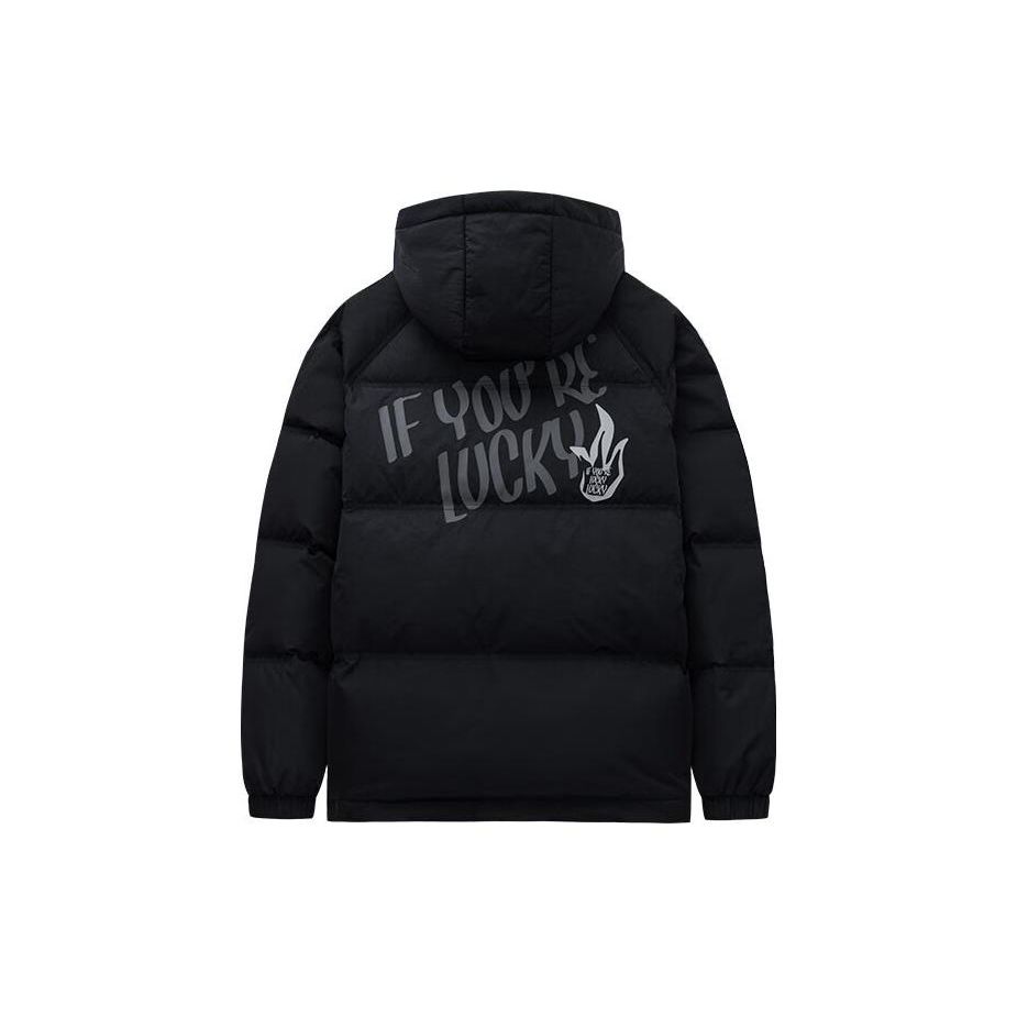 Anta Lifestyle Series Letter Zipper Hooded Down Jacket Unisex Outerwear Basic-Black 172348901-2