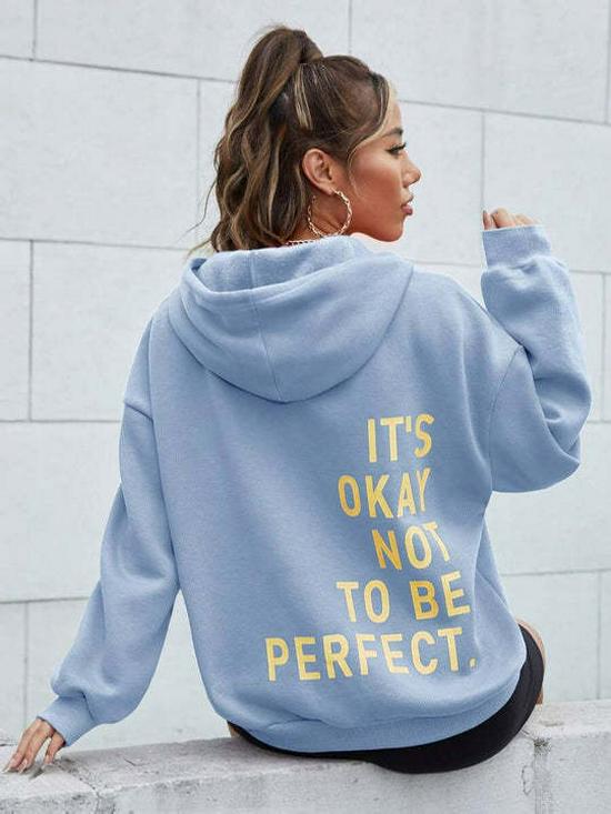 Multi-color Letter Print Loose Hooded Sweatshirt for Women