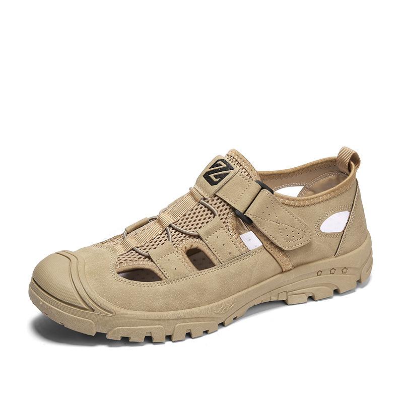 

2021 summer new men s breathable simple casual sandals fashionable hollow outdoor bag head casual leather men s shoes 44 хаки