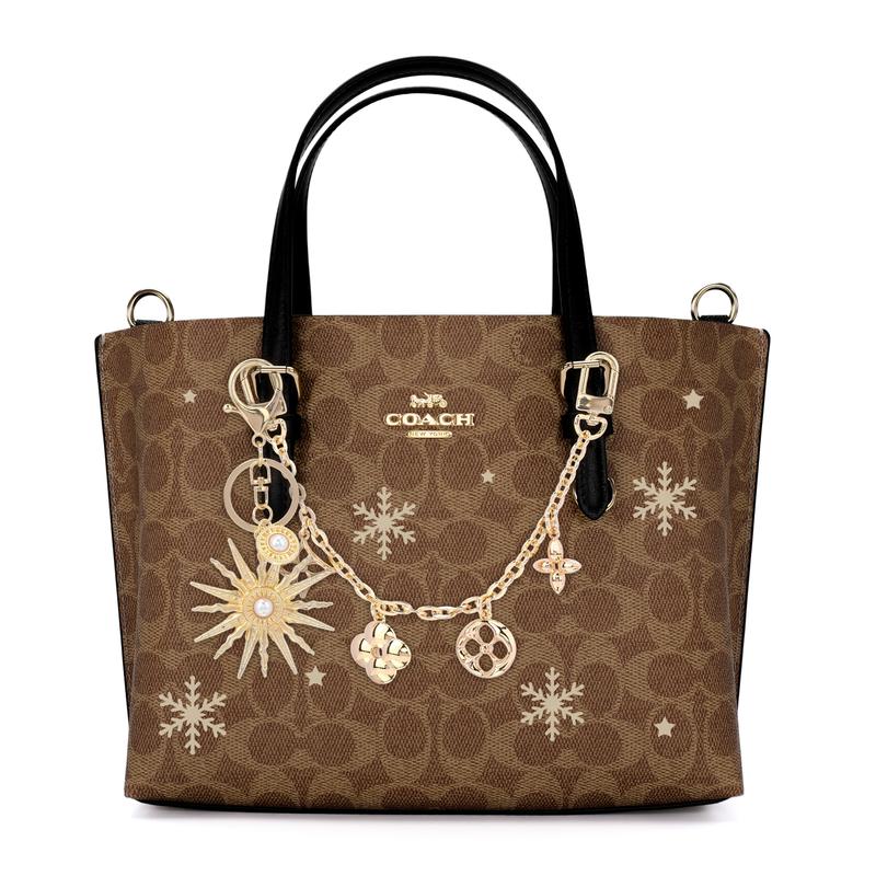 

COACH handbag [Customized bag] Mollie 25 brand logo slow-engraved hand-painted print starburst hanging chain Starburst Golden Spike Gift Bag Style чорний