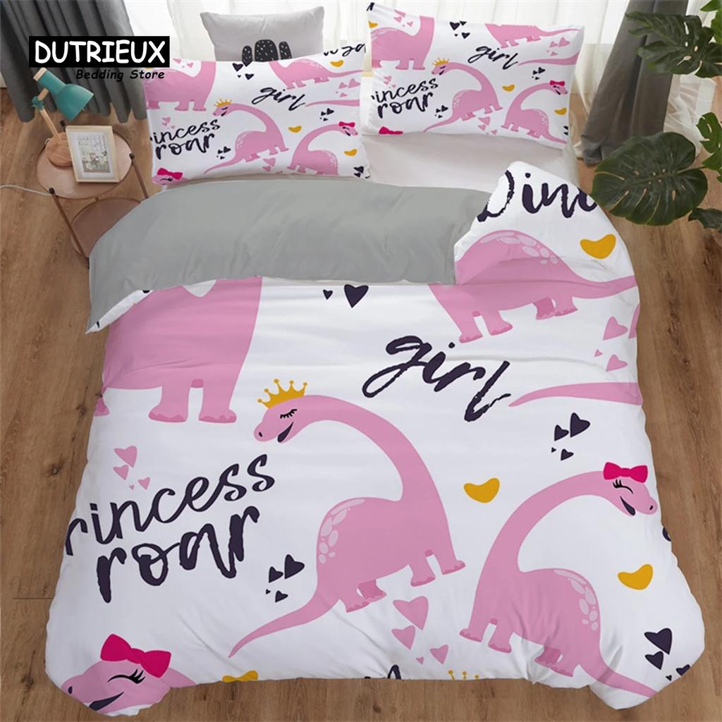 Cartoon Dinosaur Toddler Bedding Set Cartoon Animals Duvet Cover Microfiber Quilt Cover For Kids Boys Girl Teen