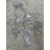 Women S Solid Crystal Diamond Strappy Split Triangle Bikini Swimsuit