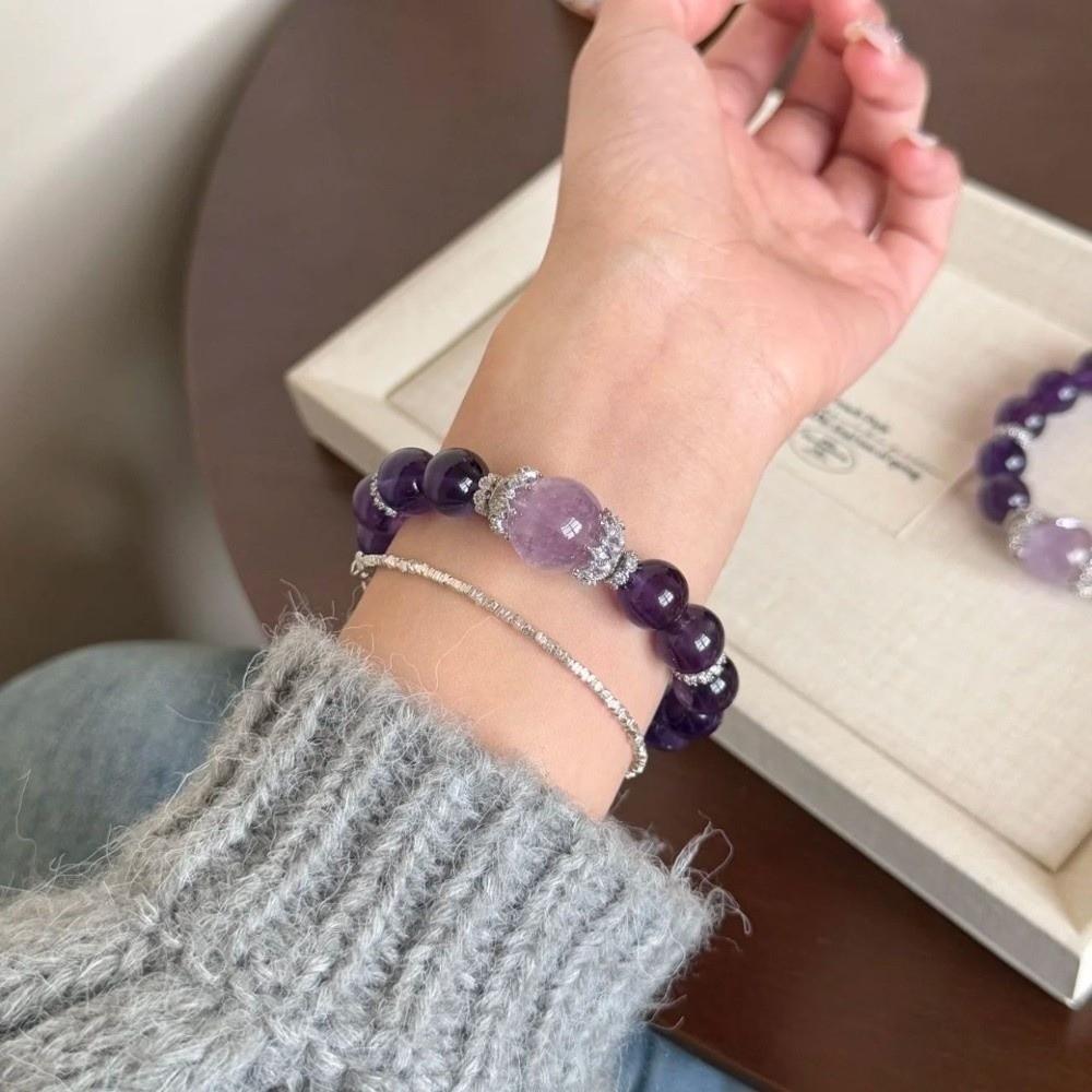 Smooth Beads Bracelet Adjustable Hand Jewelry Elegant Purple Crystal Hand Chain  Gift