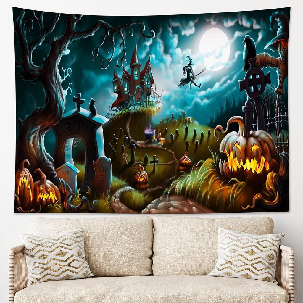 Halloween Hut Pumpkin Image Tapestry Halloween Decoration Party Background Wall Room Decoration Festival Home Decoration