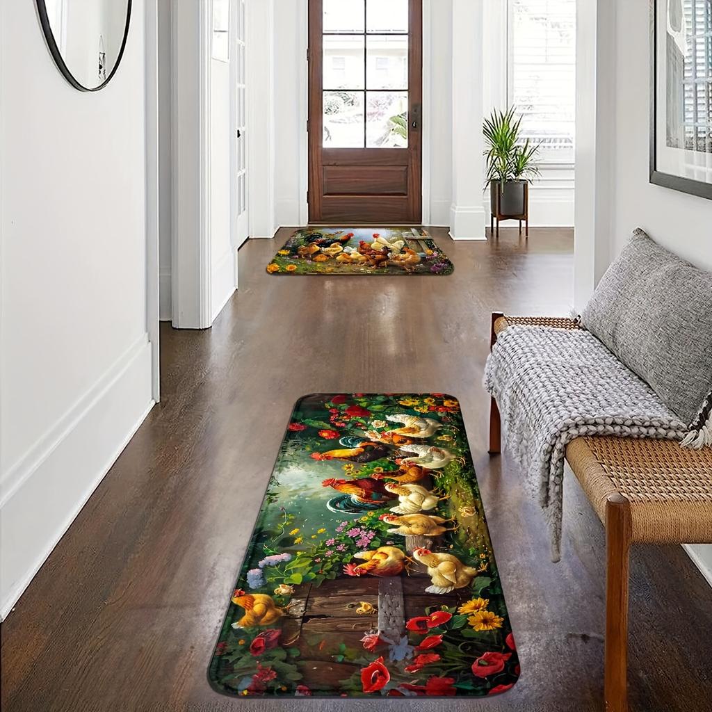 1Pcs Anti Fatigue Kitchen Rugs,  Rooster Print Waterproof Non-Slip Thick Cushioned Kitchen Mat Heavy Duty Comfort Standing Mat for Kitchen
