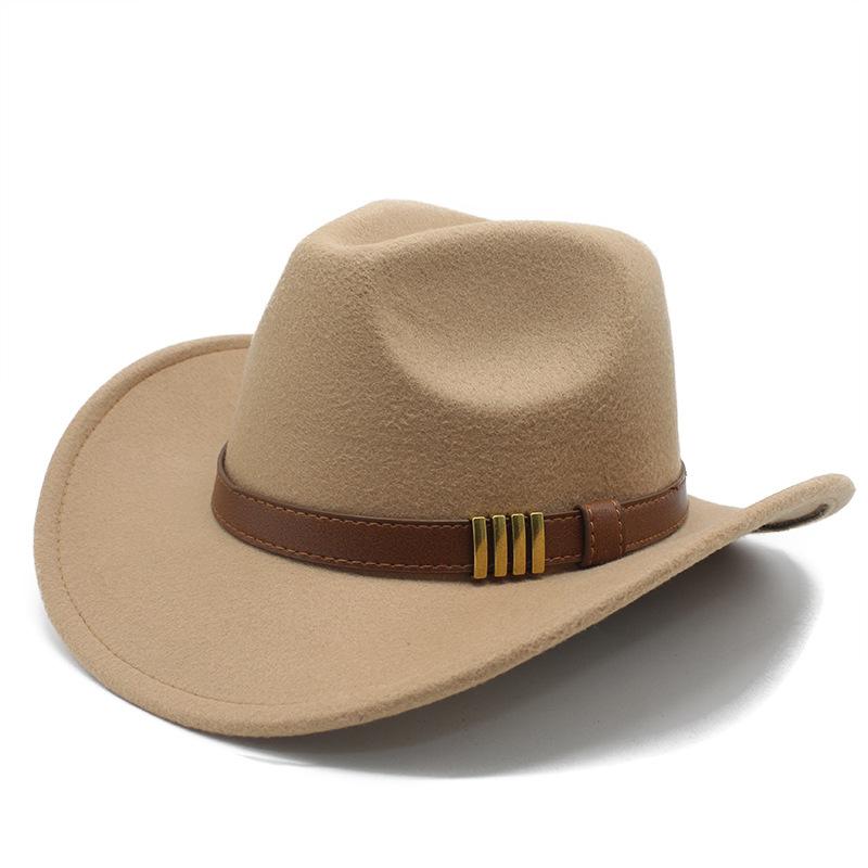 

Woolen Top Hat Men S Ladies Felt Hat Big Brim Jazz Hat, Belt Western Cowboy Hat M（56-59cm） верблюд