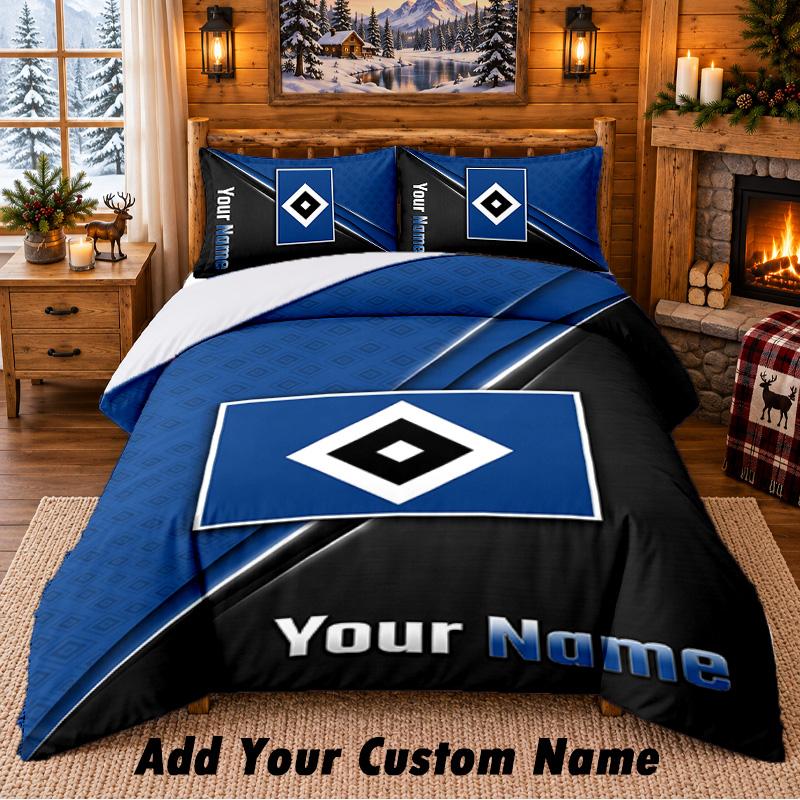 Set Biancheria da Letto 3 Pezzi con Motivo Hamburger SV, Nome Personalizzabile, Lenzuolo e Federe per Camera da Letto di Casa