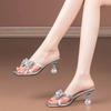 New Women High Heels Water Diamond Flower Sandals with Transparent Thick Bottom Women Shoes Party Dress PVC Slippers Mules Shoes