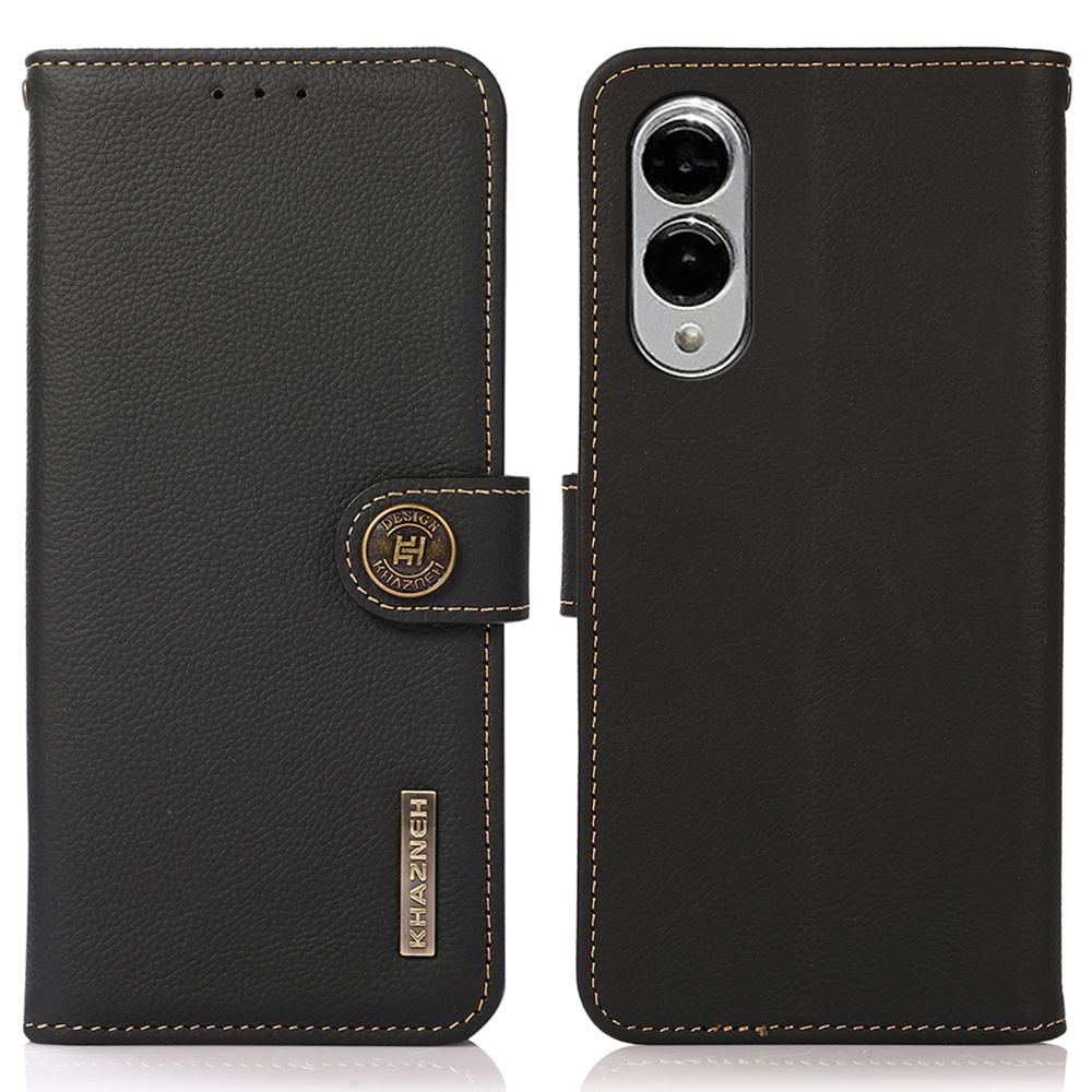 KHAZNEH for Samsung Galaxy S25 Edge Case Genuine Cow Leather RFID Blocking Wallet Phone Cover