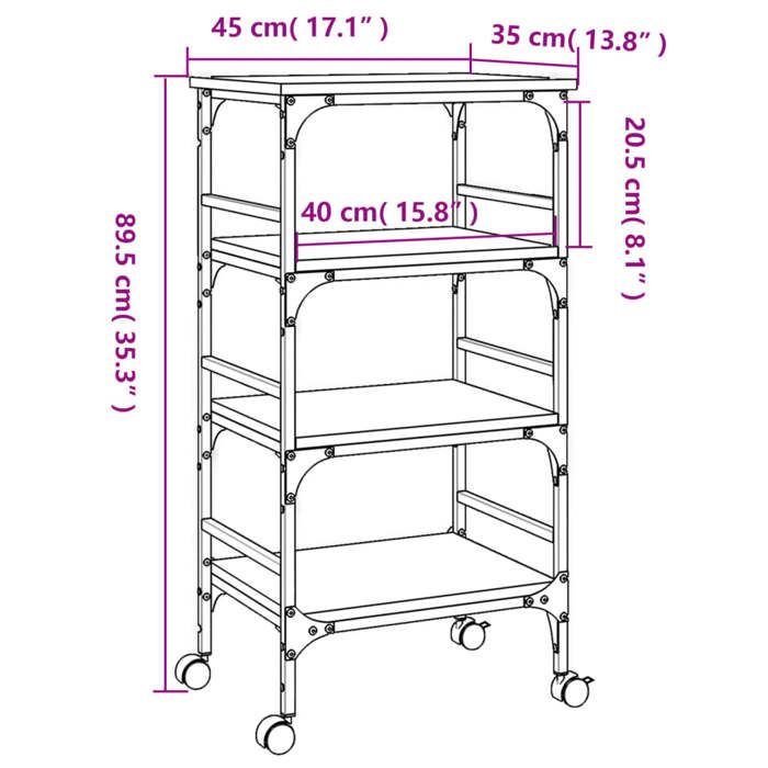 VidaXL Kitchen Trolley, Shelf with Wheels, Service Cart, Indoor Living Room Bathroom Storage Furniture, Oak 842330