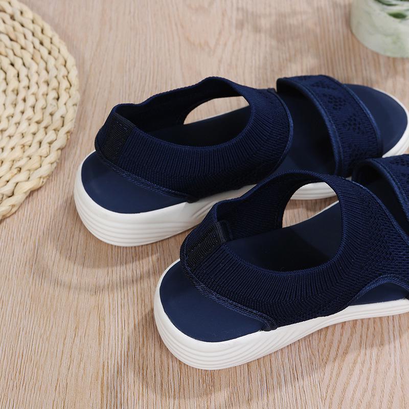 Plus Size Women's Knit Sport Sandals with Thick, Soft Soles - European & American Style, Comfortable Outdoor Footwear