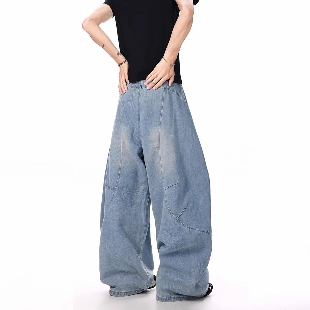 American Deconstruction Square Towel Scimitar Jeans Men's and Women's Summer Trend Brand Vintage Street Casual Couple Wide-leg Pants