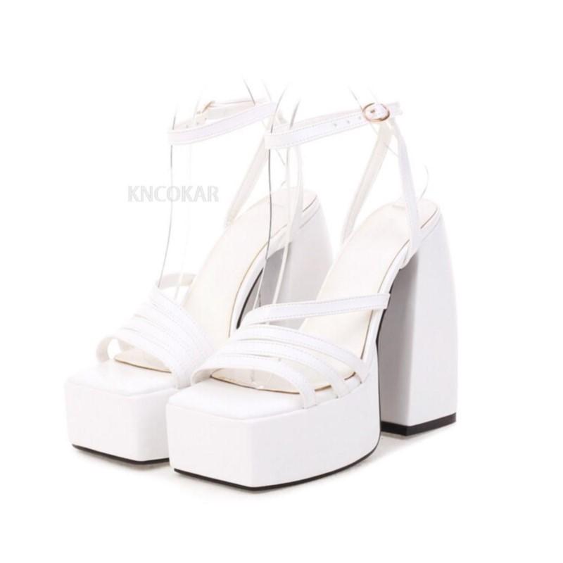 KNCOKAR 2025 new spring and autumn simple thick-soled high-heeled solid color fashion sandals 34-43 large size