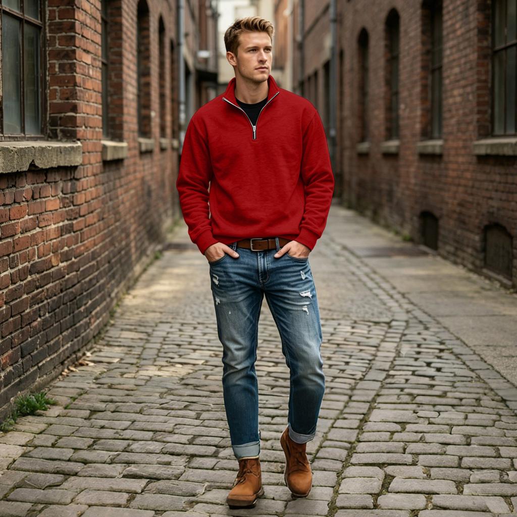 Men's Casual Half-Zip Stand Collar Sweatshirt Loose Fit Big Size for Everyday Wear