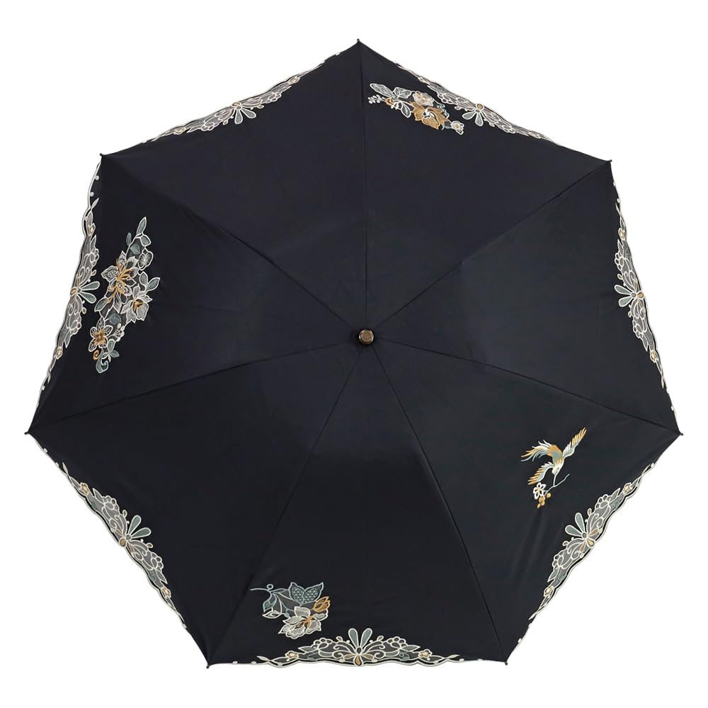 Folding Parasol for Grade 1 UV For Sunny and Rainy Cutwork Floral and Bird Embroidery [Chinoiserie Modern] Women, Shading, Protection, Days,
