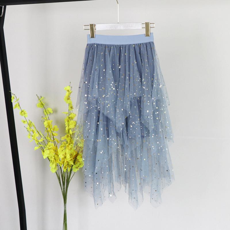 Gonna Puffy in Tulle da Donna Elegante Colore Caramella Stelle Glitter Vita Alta Ampia Ampiezza Gonna Tutù Fatata Irregolare Stratificata Danza