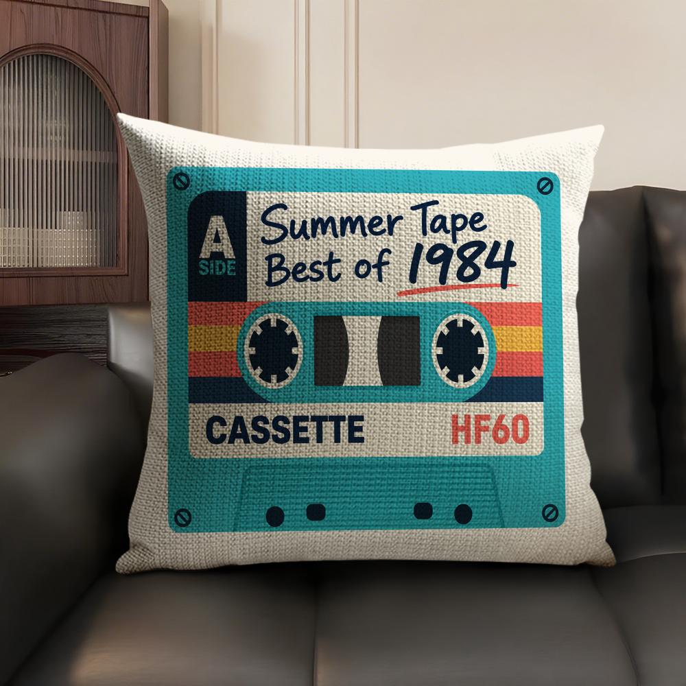 Vintage Kassettentape Kissenbezug Atmungsaktives Leinen Bio-Stoff Beidseitiger Druck Sofakissenbezug Heimdekoration